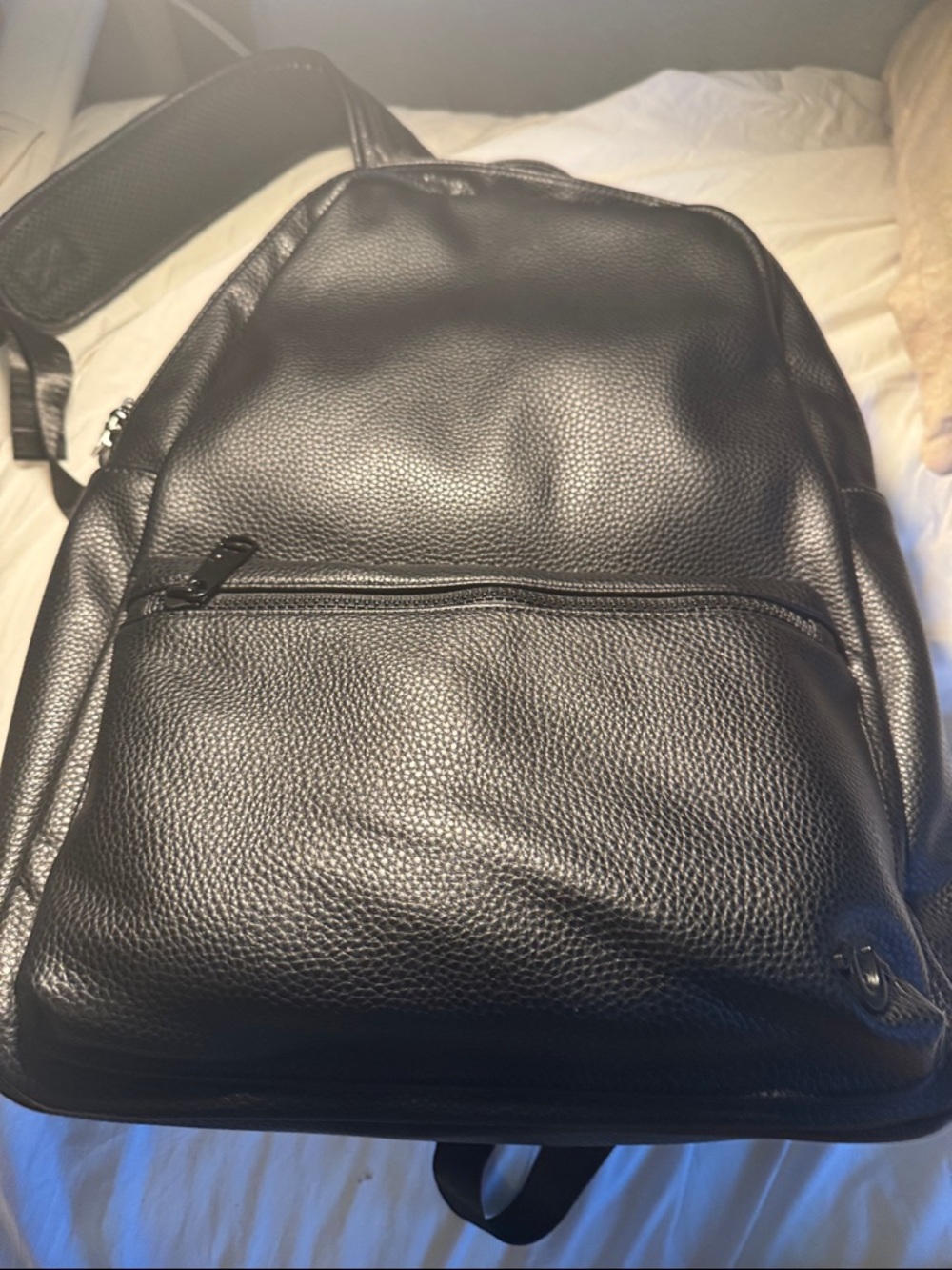 Men's Black Leather Sling Backpack - Sleek Everyday Bag